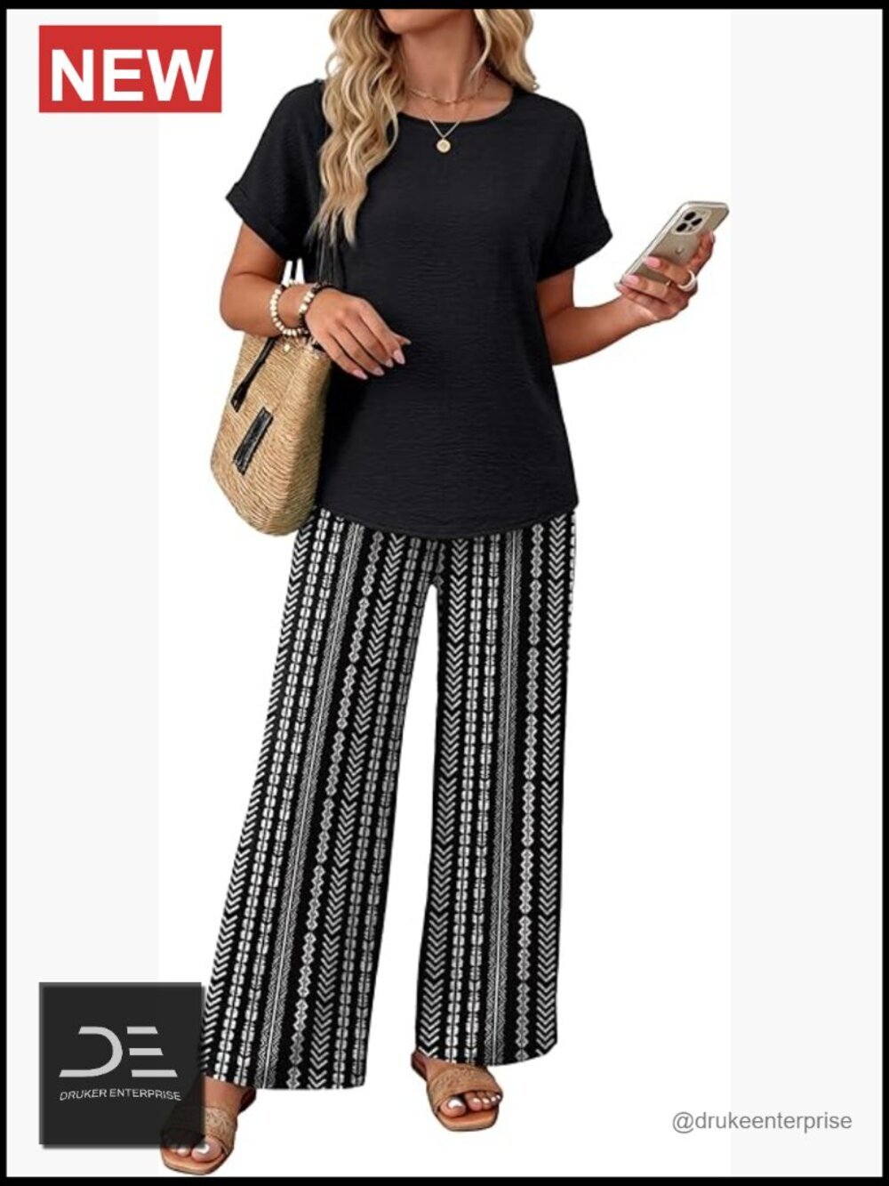 Women's 2 Piece Summer Lounge Set - Short Sleeve Top & Pants
